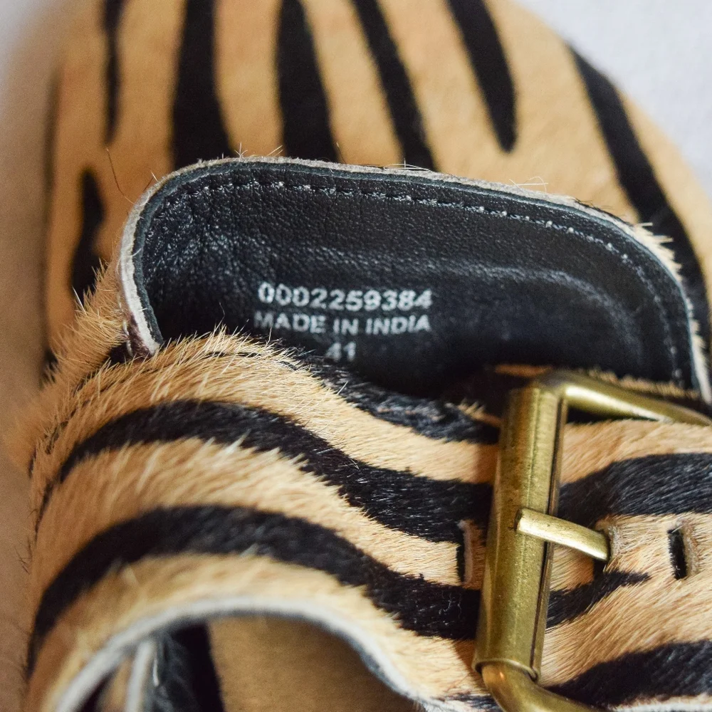 Free People Seattle tan and black slingback zebra print genuine calf hair clog - Picture 6 of 8